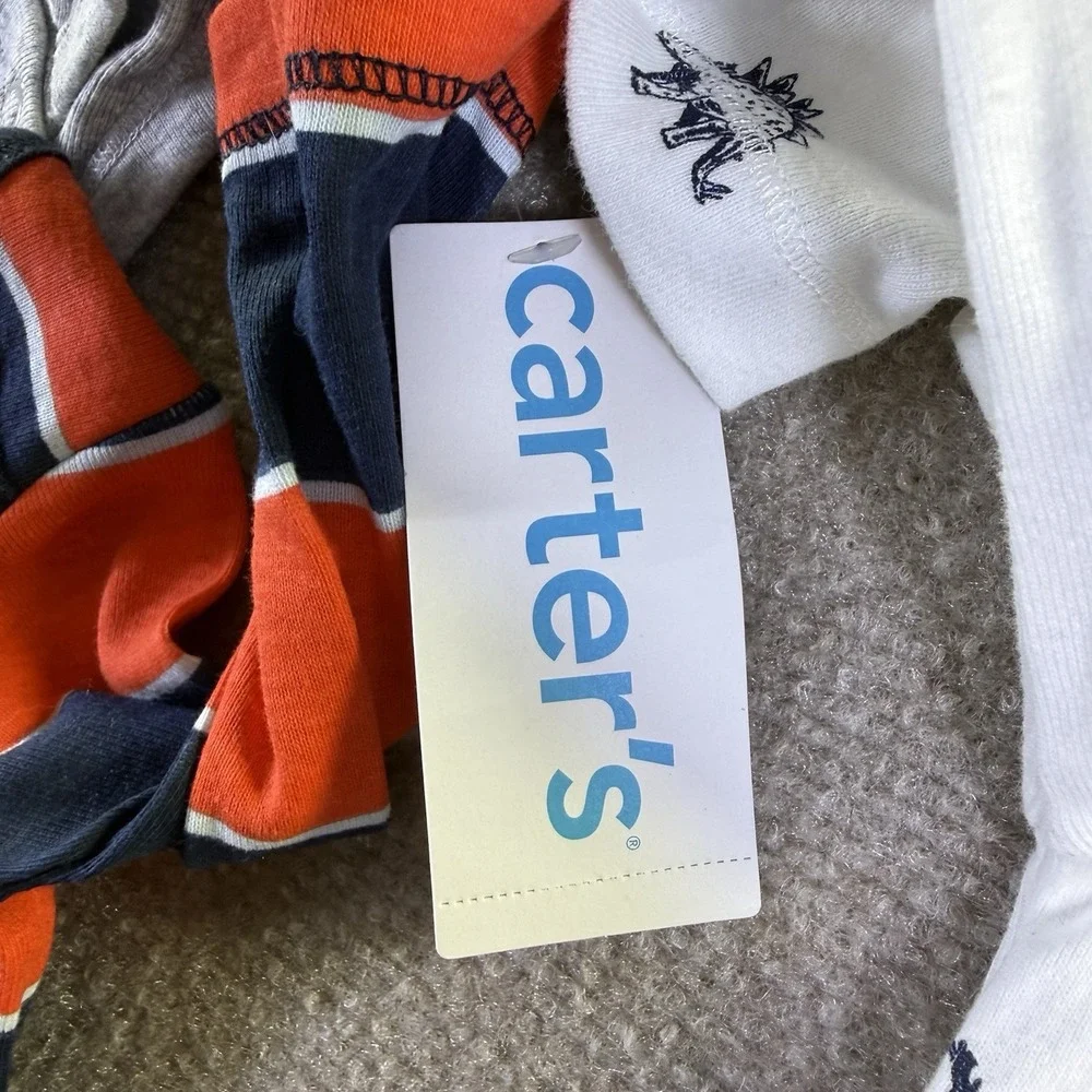 Carters Long Sleeve Bodysuits 4 Pack NWT Size 3 Months Dinos & Stripes